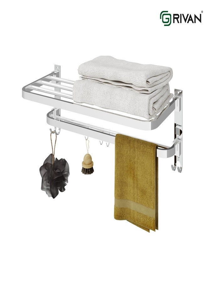 GRIVAN Stainless Steel Foldable Towel Rack with Hooks | Bathroom Towel Holder, Cloth Hanger Stand | Bathroom Accessories Set (Silver Chrome, 24x10 Inch) - Image 4